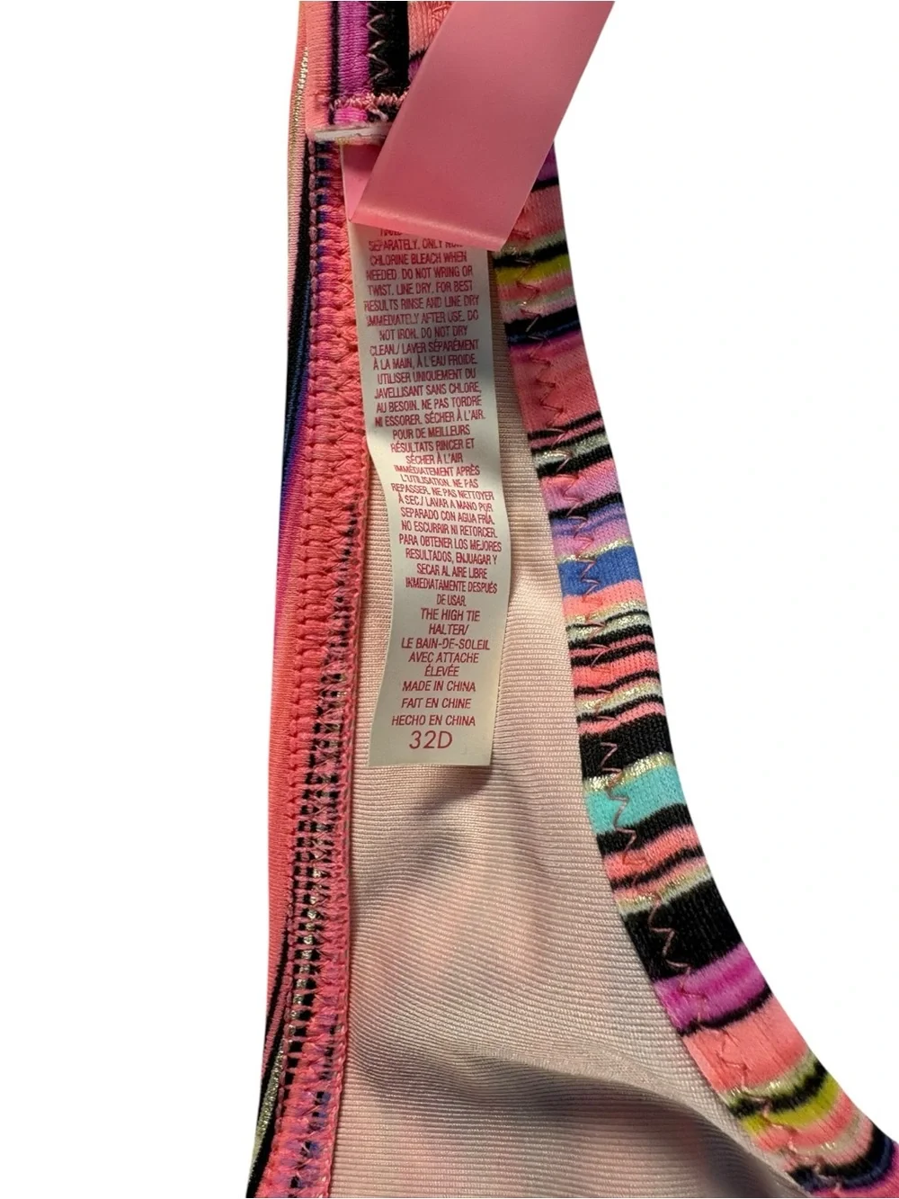 Victoria’s Secret The Fabulous Bikini Top 32D Striped Push Up Halter Y2K